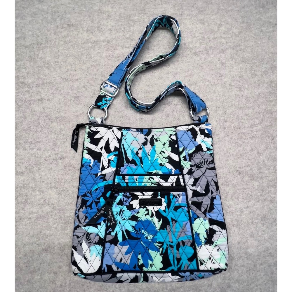 Vera Bradley Triple Zip Hipster Crossbody Medium Blue Black Camofloral Floral
